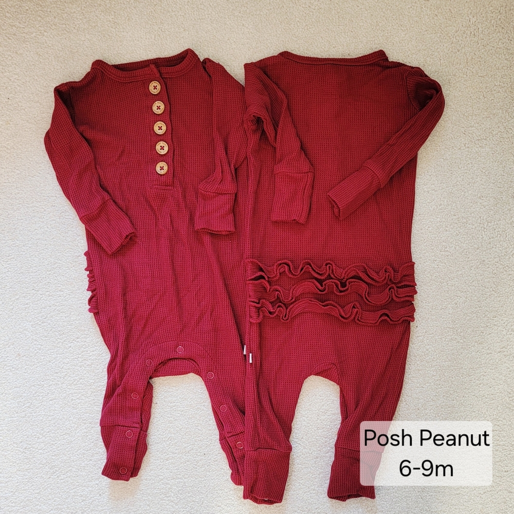 Posh Peanut Burgundy Kids One Piece with Ruffle Details
